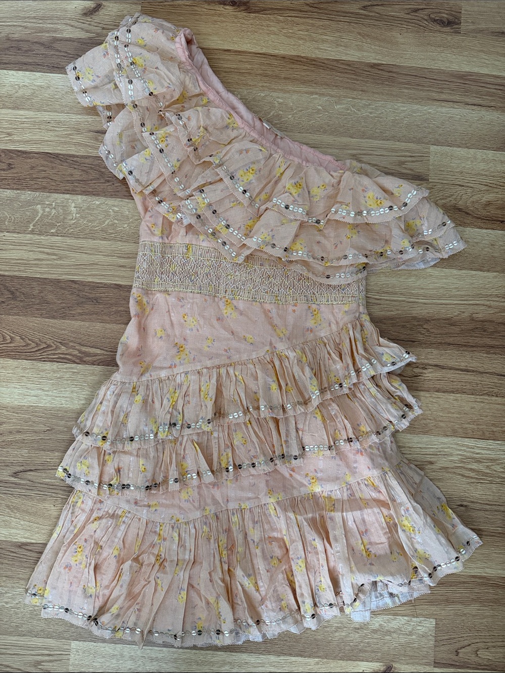 Love Sam Pink Floral One-Shoulder Ruffle Dress